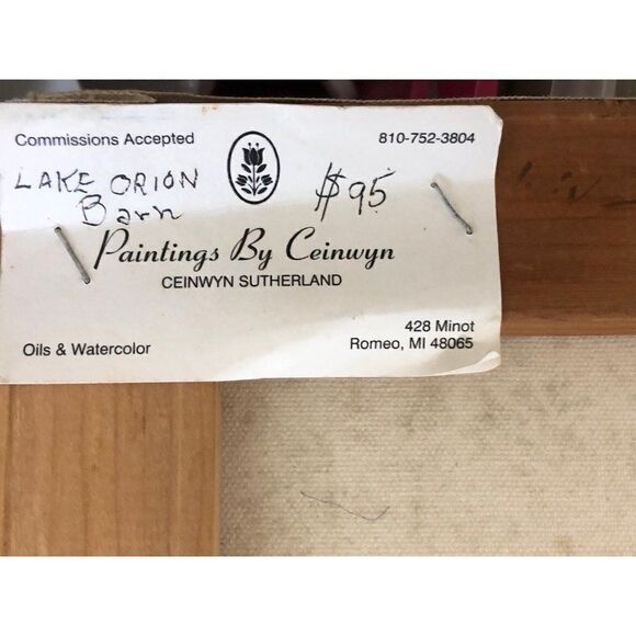 Vintage LAKE ORION Barn Winter Oil Painting by Ceinwyn Sutherland 18 x 14 - Picture 4 of 4